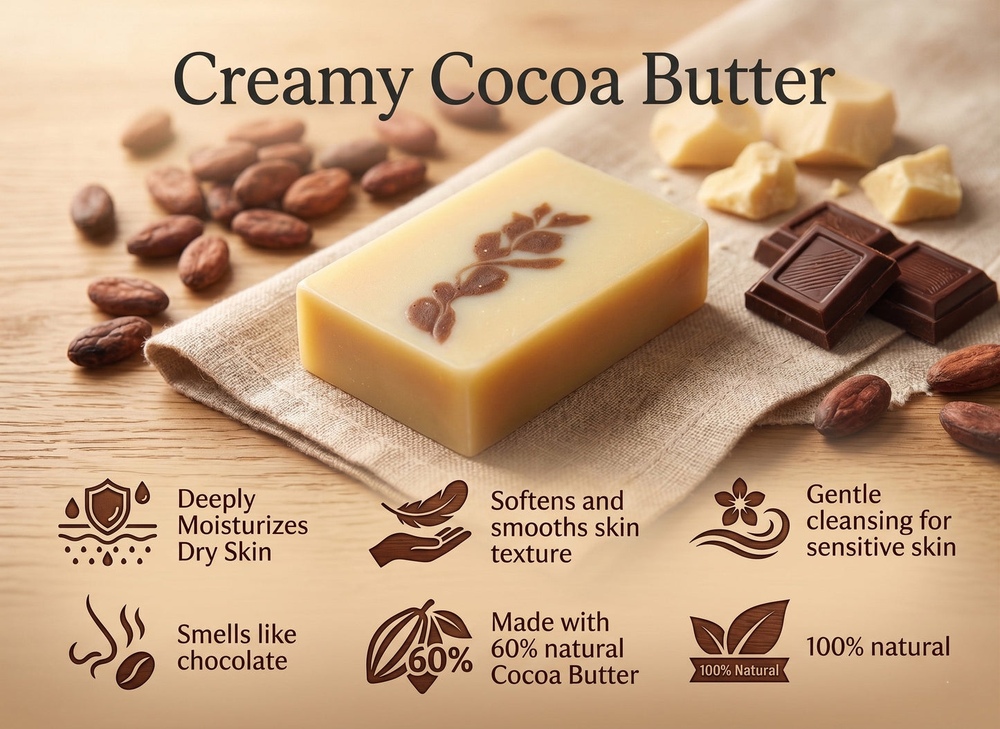 Handmade creamy cocoa butter soap bar for dry skin