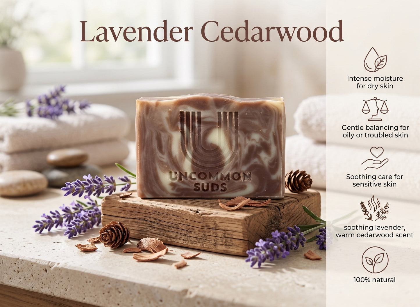 Handmade natural lavender cedarwood soap bar with Brazilian purple clay