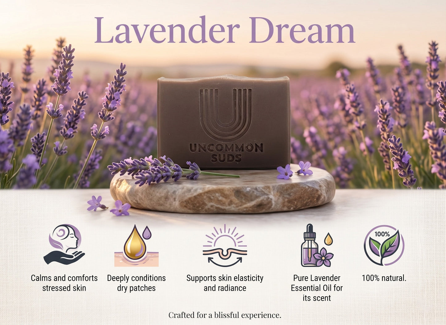 Lavender Dream natural lavender soap bar with Brazilian purple clay.