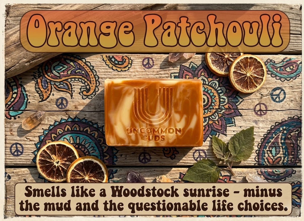Handmade orange patchouli soap bar with natural Brazilian red clay