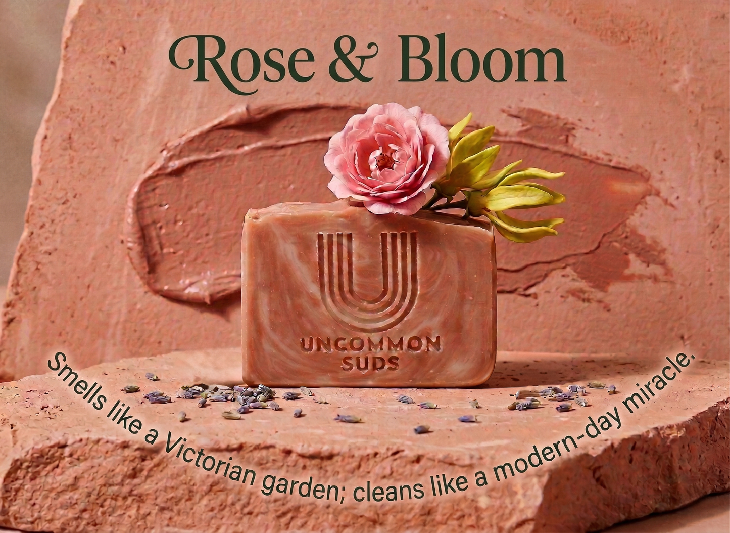 Rose and Bloom natural handmade soap bar with geranium and lavender