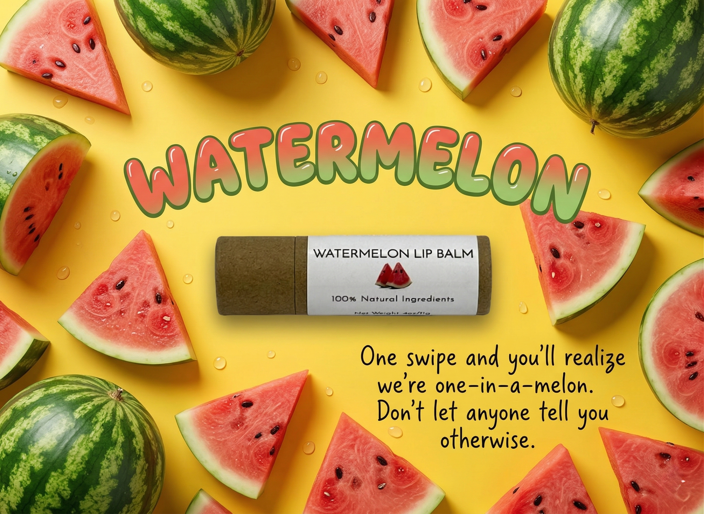 Uncommon Suds Natural Watermelon Lip Balm in eco-friendly compostable tube