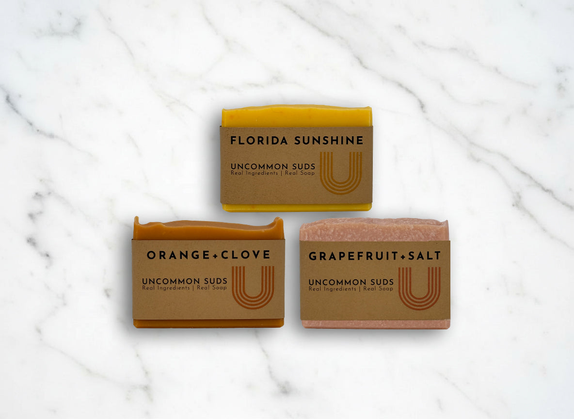 Uncommon Citrus Bundle - Florida Sunshine Soap Bar - Orange  Clove Soap Bar - Grapefruit Salt Soap Bar