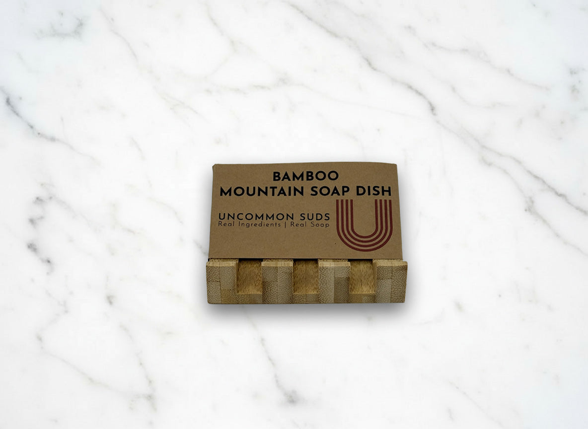 Bamboo Mountain Soap Dish with Uncommon Suds Label