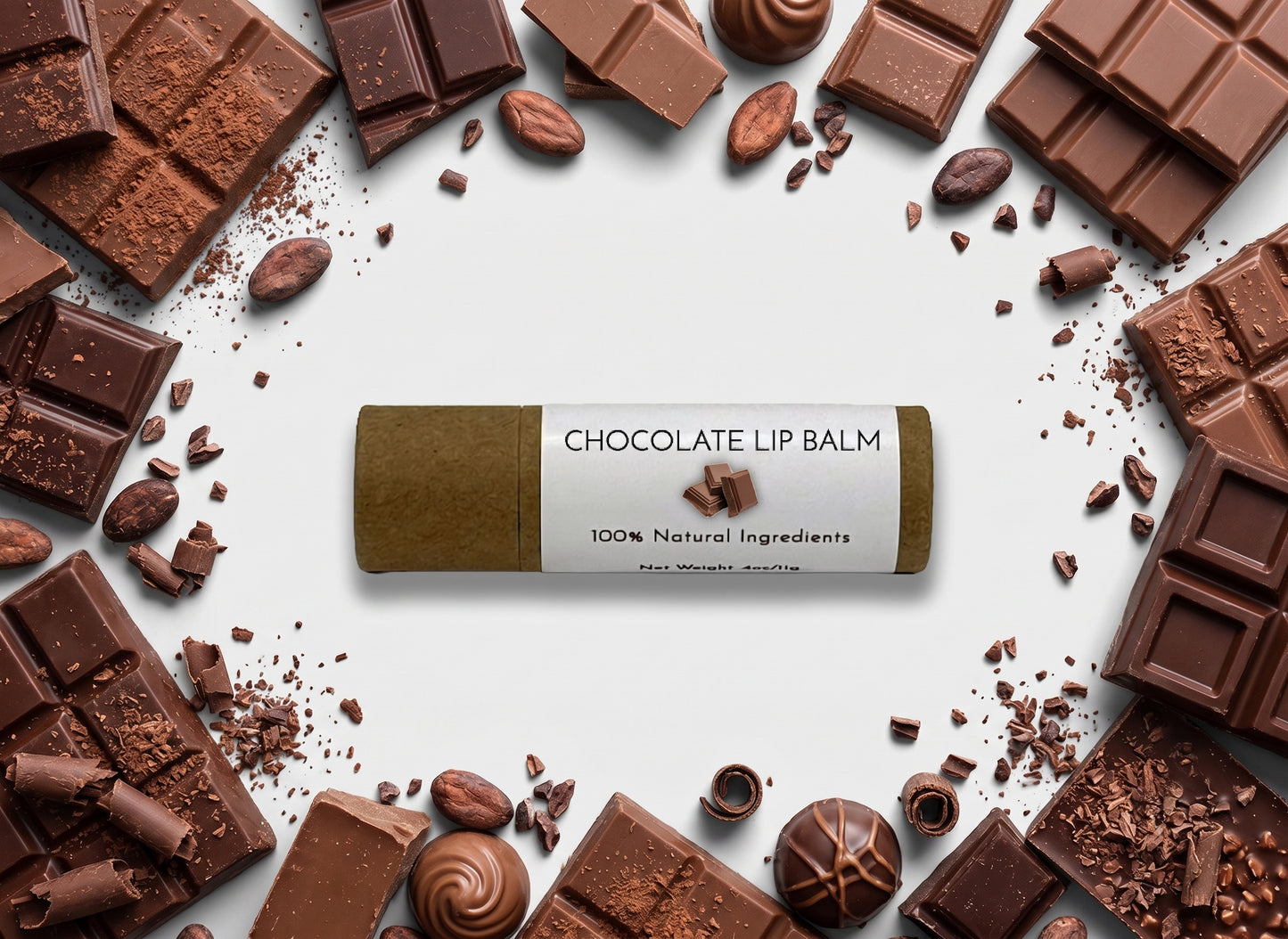 Natural Chocolate Lip Balm in plastic free packaging