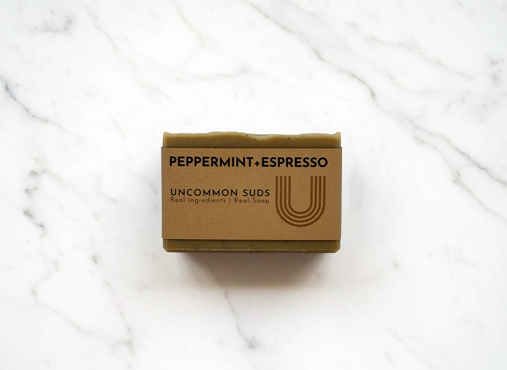 Peppermint Espresso Soap Bar with Uncommon Suds Label