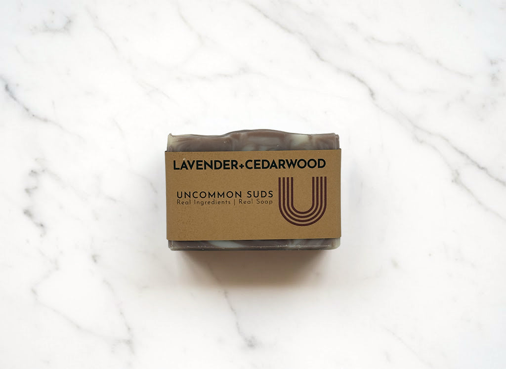 Lavender Cedarwood Soap Bar with Uncommon Suds Label